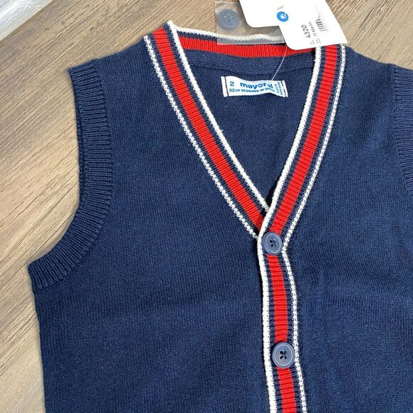 Mayoral Boys Wool Blend Navy Knit Button Sweater Vest Size 2 NWT Style 4320 - Picture 2 of 9